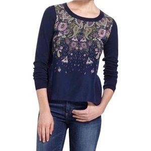 Anthropologie Moth Medium Top Snapshot Blue Paisley Sweater Pink Green Silk 347